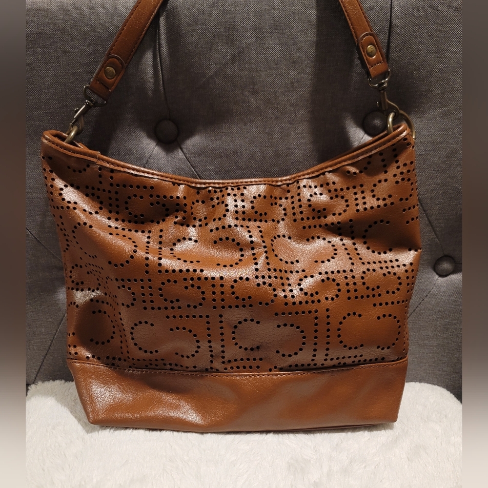 Liz Claiborne Perforated Leather Shoulder Bag, Brown